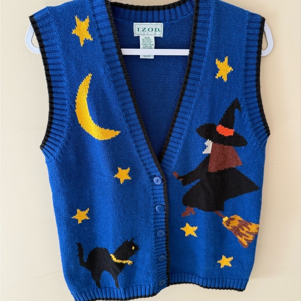 Halloween vintage witch black cat witchy spooky Sweater Vest  Medium